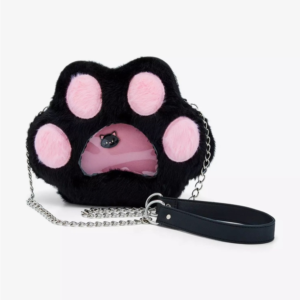 Black & Pink Paw Print Pin Collector Crossbody Bag Hot Topic